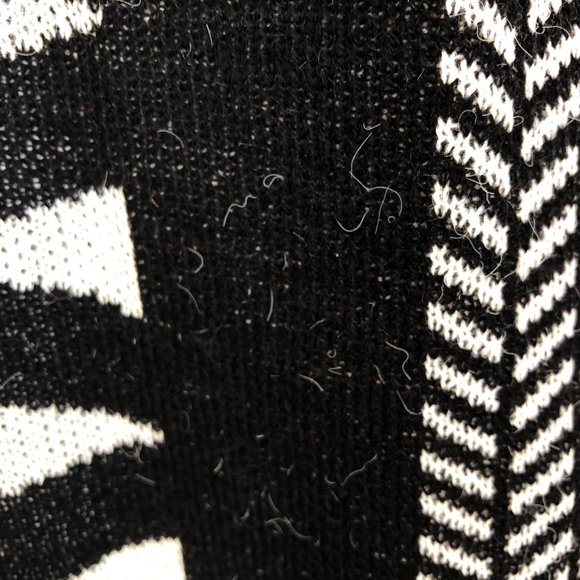 Cato Geometric Black & White Long Fuzzy Open Vest - Picture 5 of 6